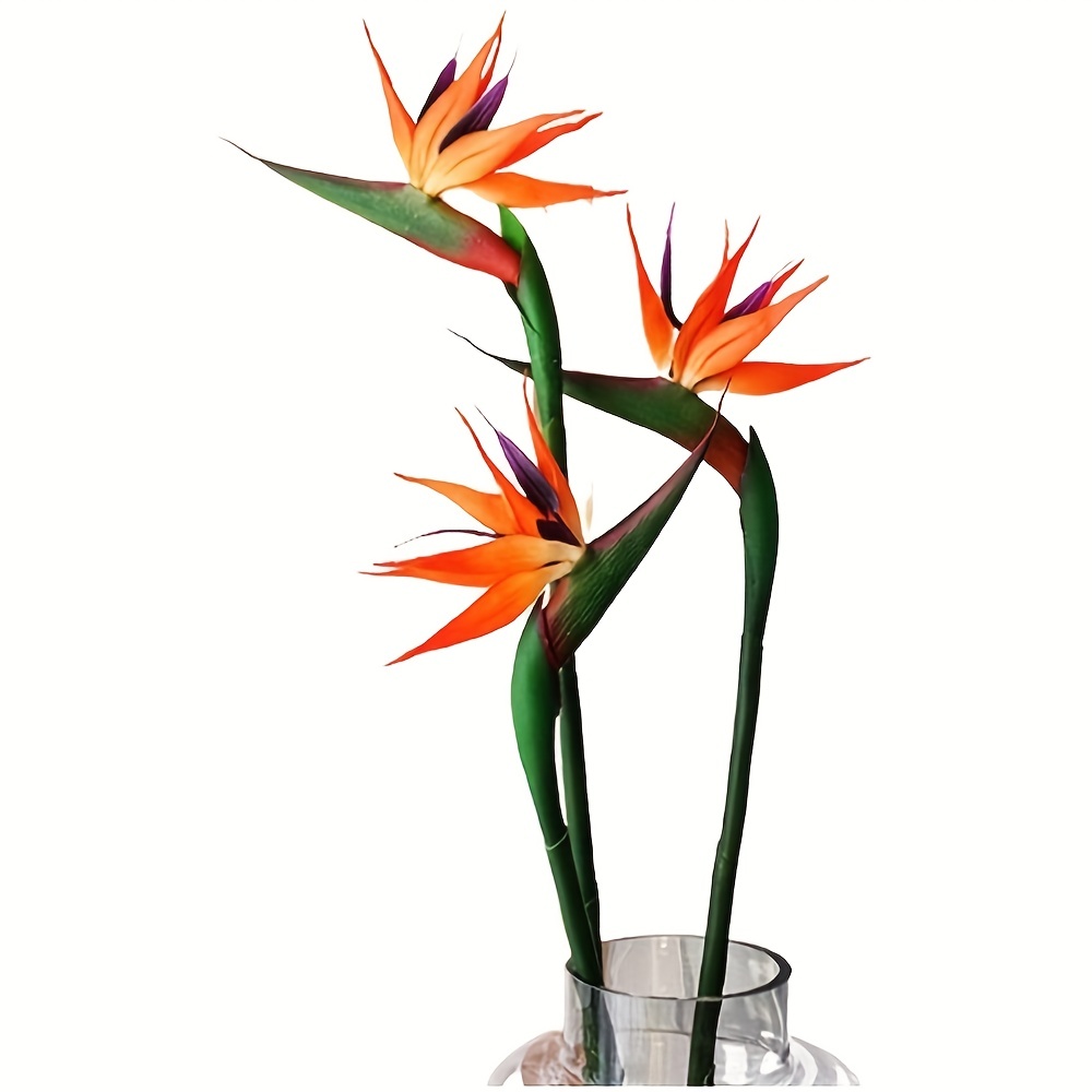 Bird Paradise Strelitzia - 3 個人工極楽鳥の花ゴムストレリチア 24.5 インチ長さの茎の花 DIY ホームパーティーのテーマの装飾に適しています