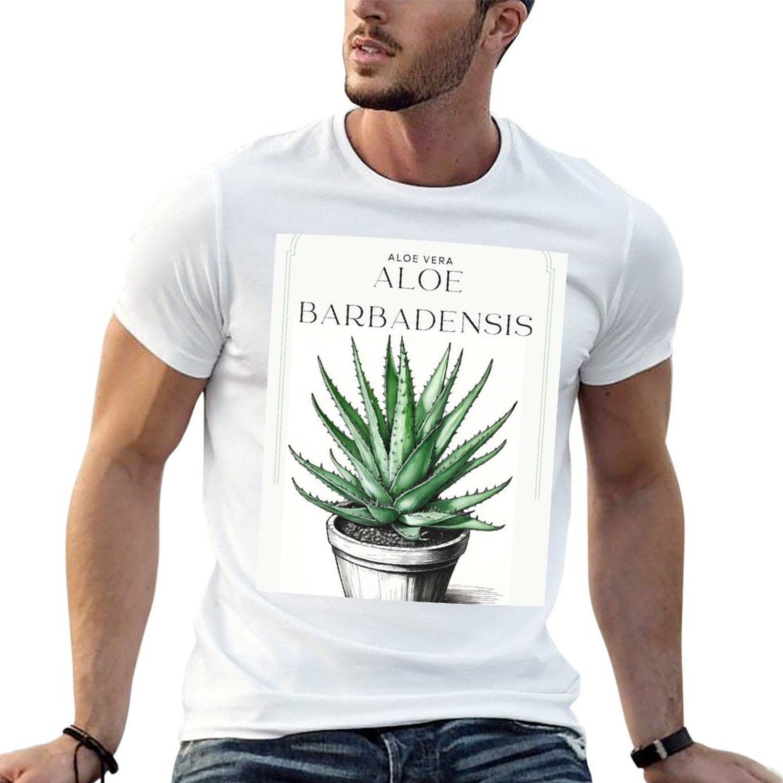 Aloe Vera Pot - CallisC Artsによる素朴な風合いの鉢植えのアロエベラの植物画？ ???? Tシャツ 大きいサイズ デイリーウェアTシャツ
