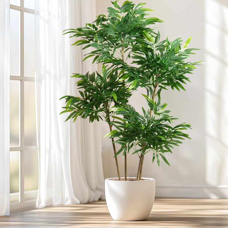 Ficus Lyrata Tree - 80～180cmの大型人工竹の葉の木、偽物のヤシの木、プラスチック製のモンステラの枝、家庭、店舗、パーティーの装飾用のトロピカル植物
