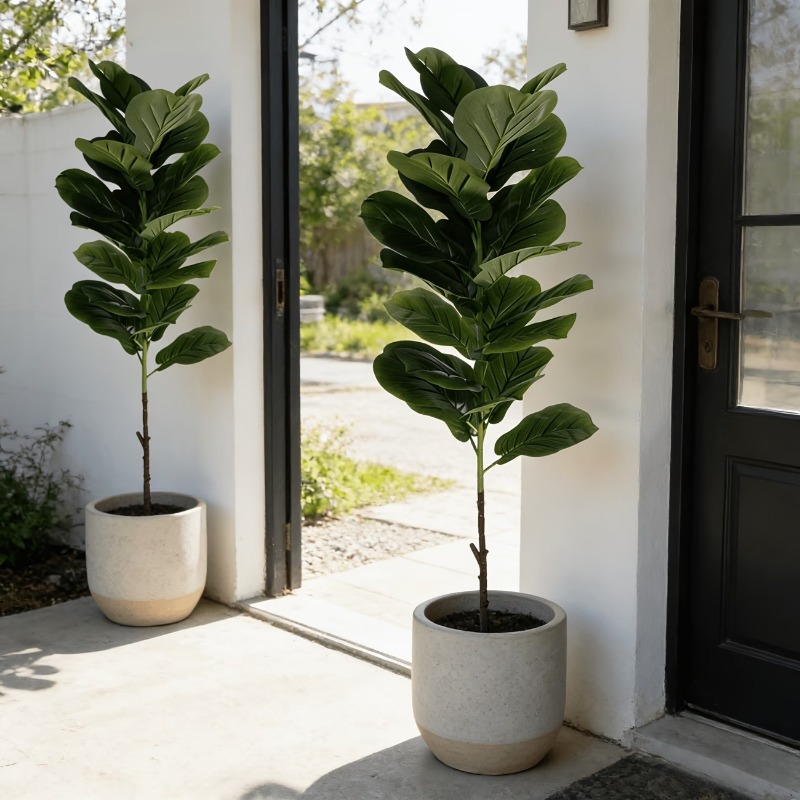 Ficus Lyrata Tree - 1個入り 100cm人工フィカス・リラータの木、23枚の葉のヤシの葉の偽物植物、大きなモンステラの枝、家の庭の装飾用