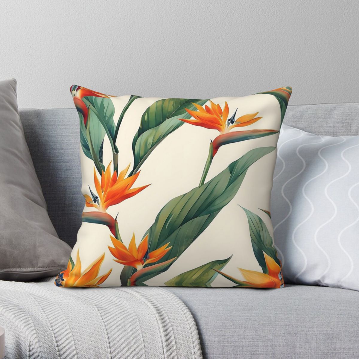 Bird Paradise Strelitzia - 極楽鳥ストレリチア正方形枕カバーポリエステルリネンベルベットクリエイティブジップ装飾車のクッションケース