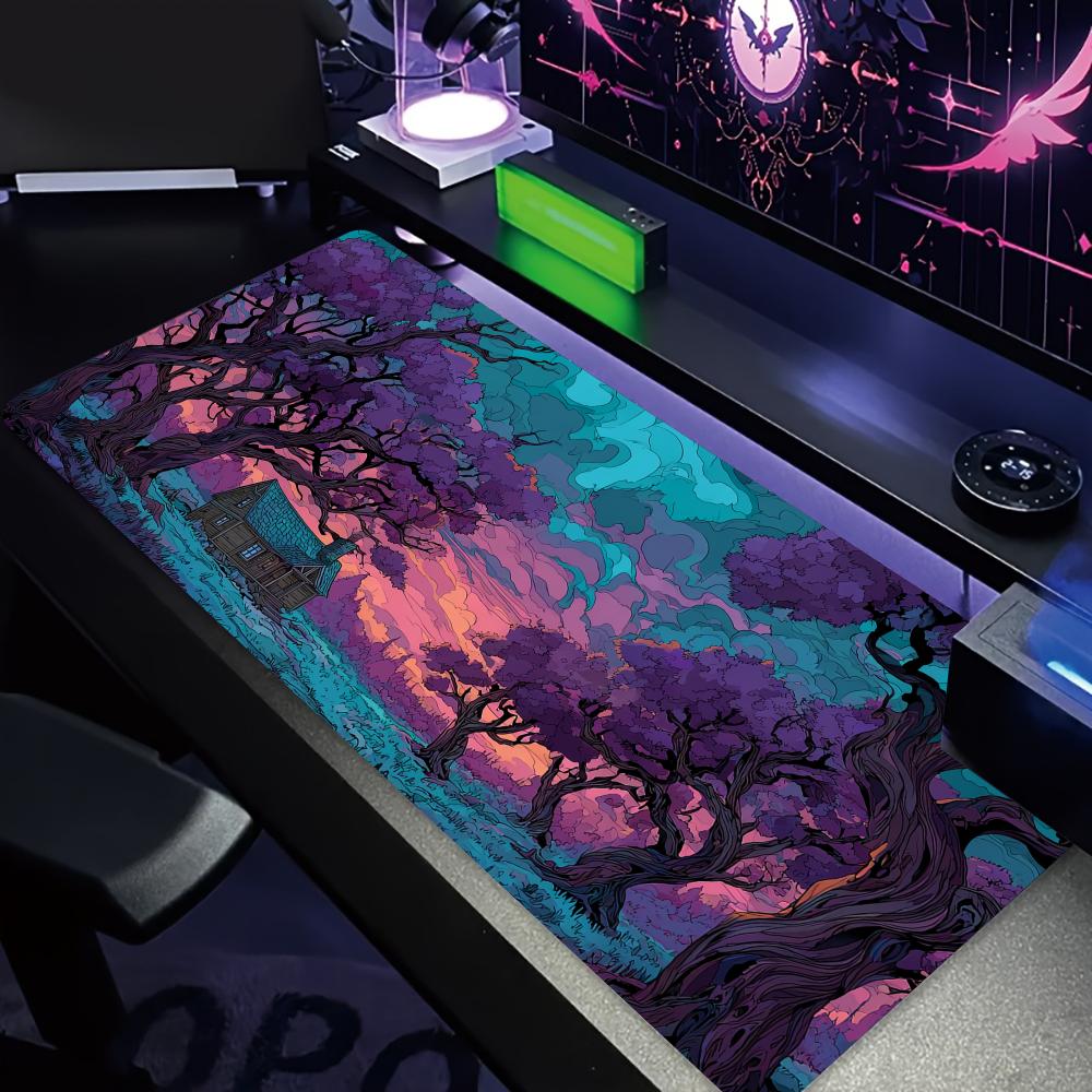 Tradescantia Purple - 神秘的な紫色の森大型マウスパッドデスクマットゲームマット滑り止めステッチエッジPCアクセサリーキーボードマウスマットオフィスラグ