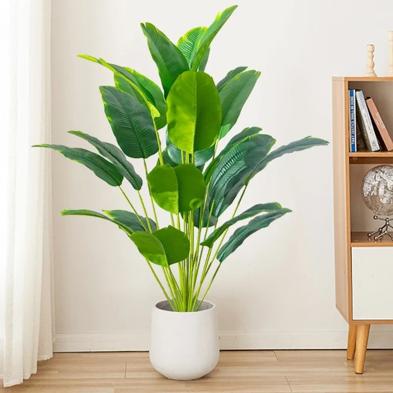 Ficus Lyrata Tree - 67-112cm人工植物 大型熱帯ヤシの木 フェイクバナナの葉 リアルタッチプラスチックモンステラ 家庭用 庭