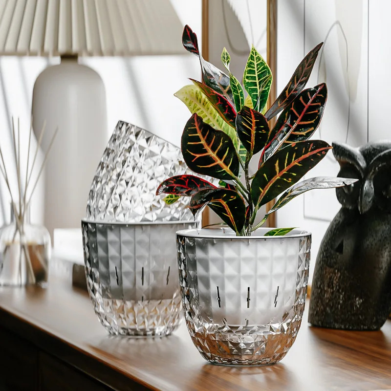 Aloe Vera Pot - 3 個の透明な二層自動給水ポット - 多肉植物用自動吸水プラスチックプランター、装飾植木鉢