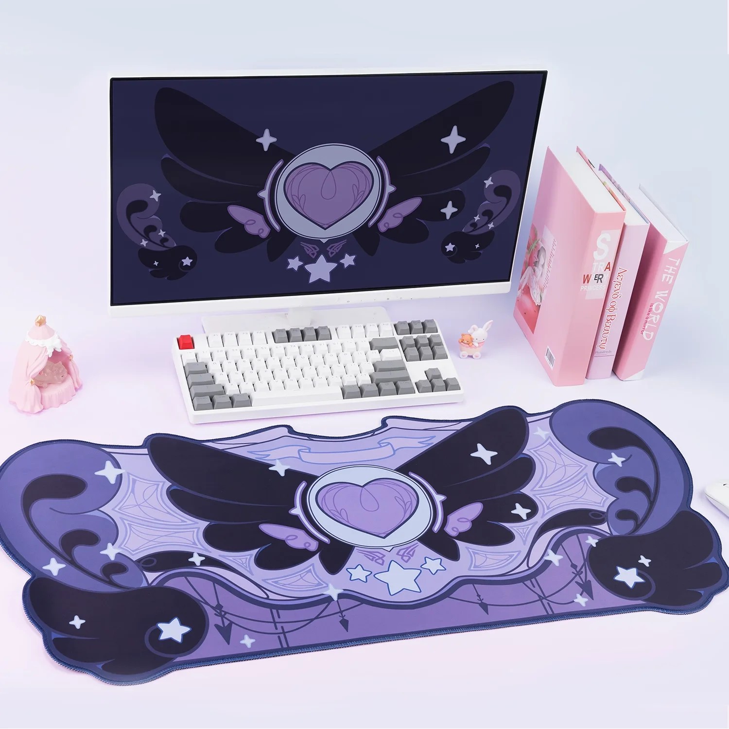 Tradescantia Purple - VIKAMA マウスパッド デスクマット 不規則な紫黒ハートウィング アニメガールスタイル ゲームオフィス用