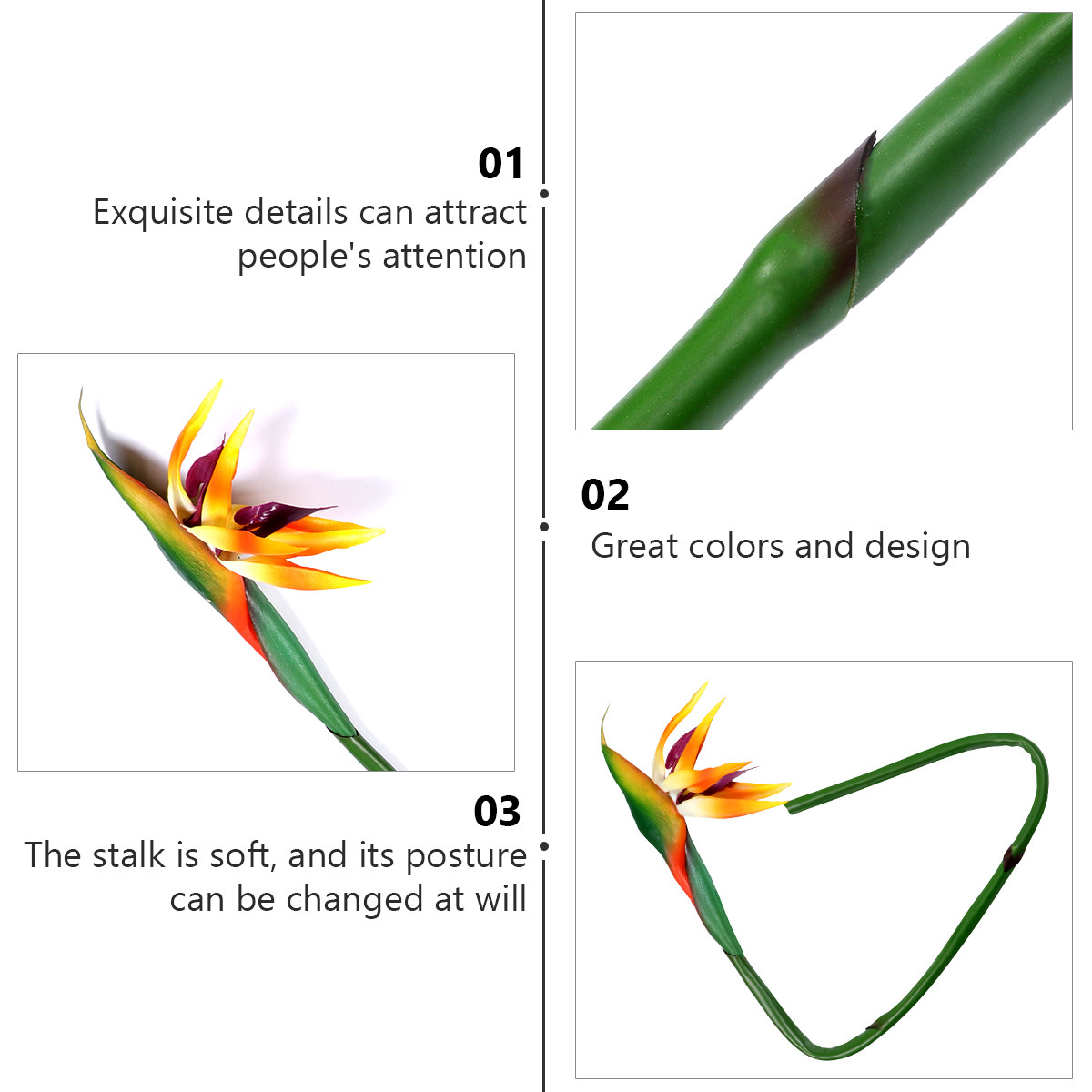 Bird Paradise Strelitzia - 人工ストレリチア（極楽鳥花）植物、リアルタッチの柔らかい茎、DIYデコレーション、トロピカルパームリーフアレンジメント用