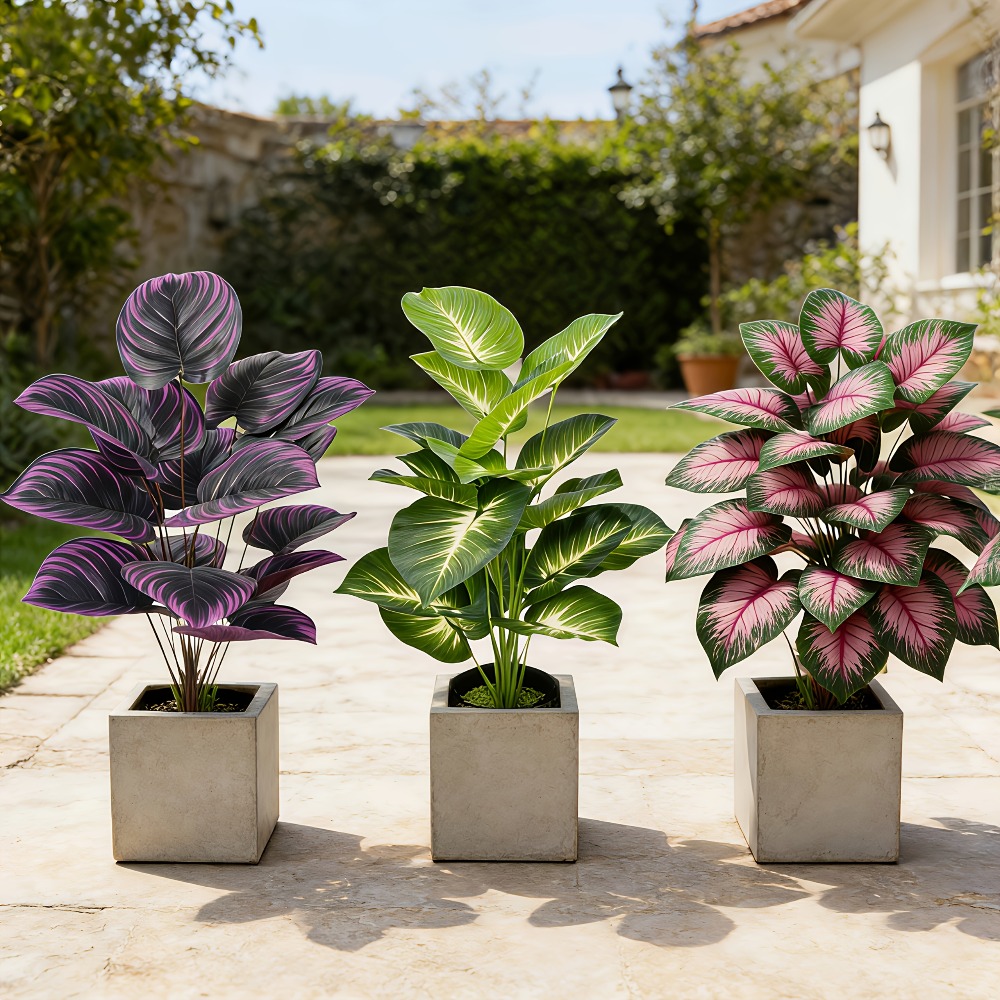 3個セット、様々な大型葉の屋外人工植物、緑豊かなフィカスツリ - Ficus Lyrata Tree のレビューと価格