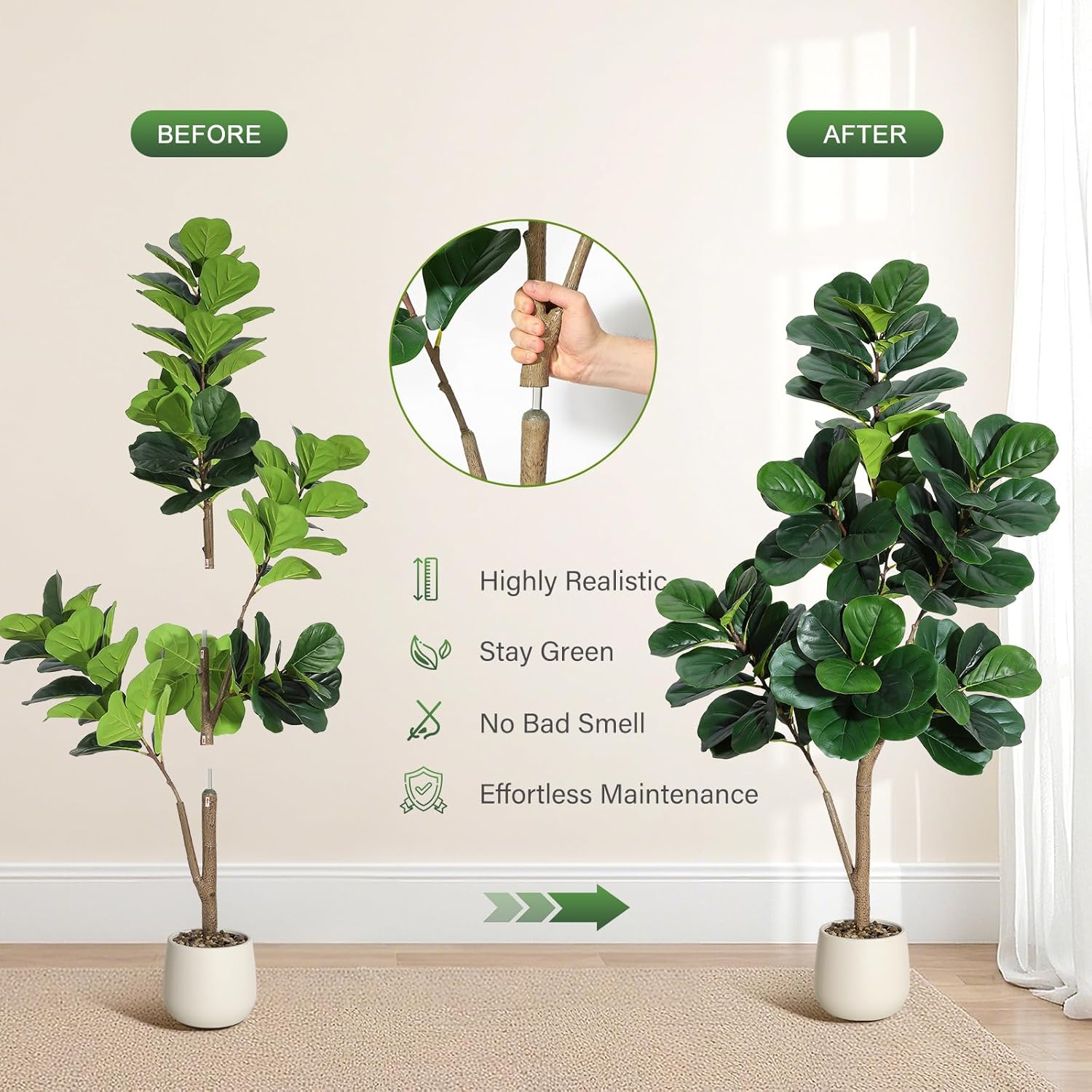 4～7フィートのフィドルリーフフィグツリー人工樹木、リアルな - Ficus Lyrata Tree のレビューと価格