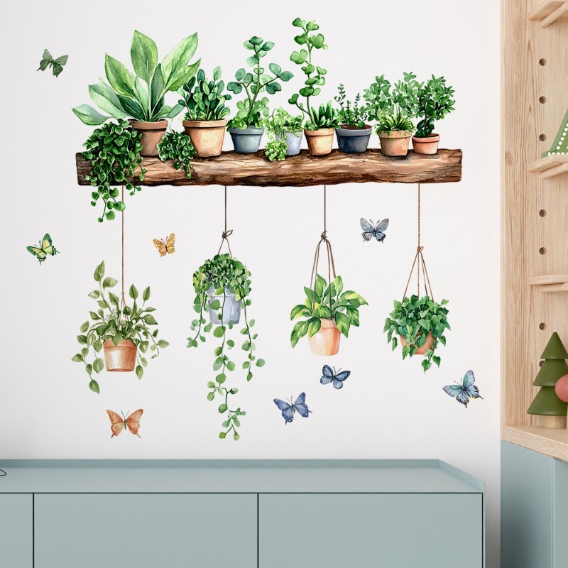 3D鉢植えの緑の植物棚ウォールデカール、緑の植物、熱帯の多肉 - Echeveria Succulent のレビューと価格